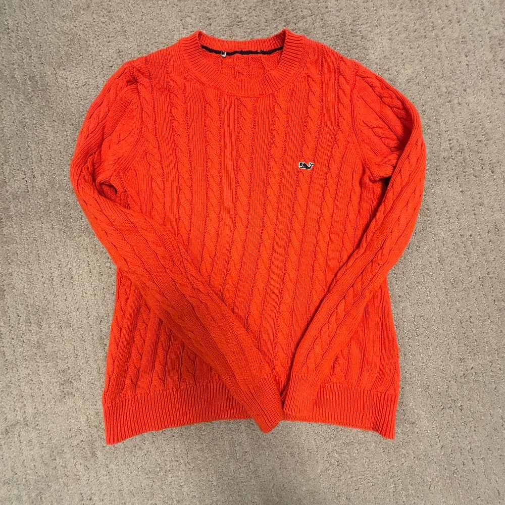 Vineyard Vines, Boy's Cable Knit Sweater, Orange, Size Medium